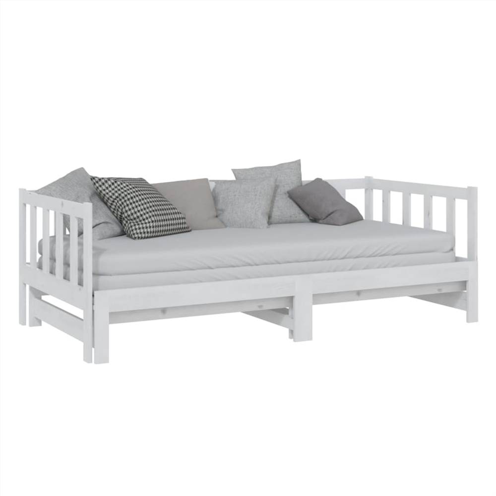 Pull-out Day Bed White Solid Pinewood 2x