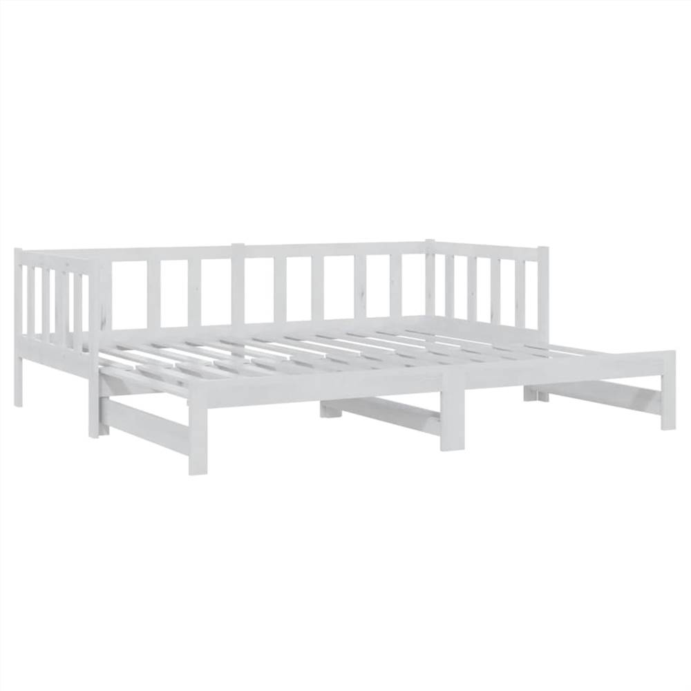 Pull-out Day Bed White Solid Pinewood 2x