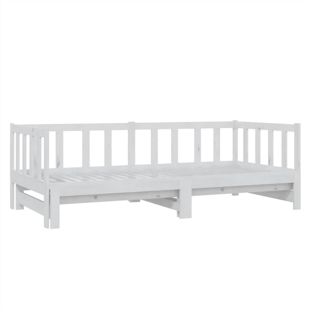 Pull-out Day Bed White Solid Pinewood 2x