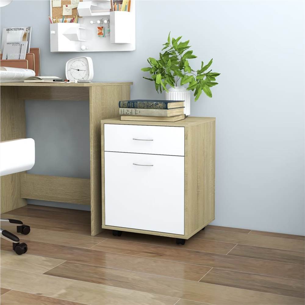 Rolling Cabinet White&Sonoma Oak 45x38x54 cm Chipboard
