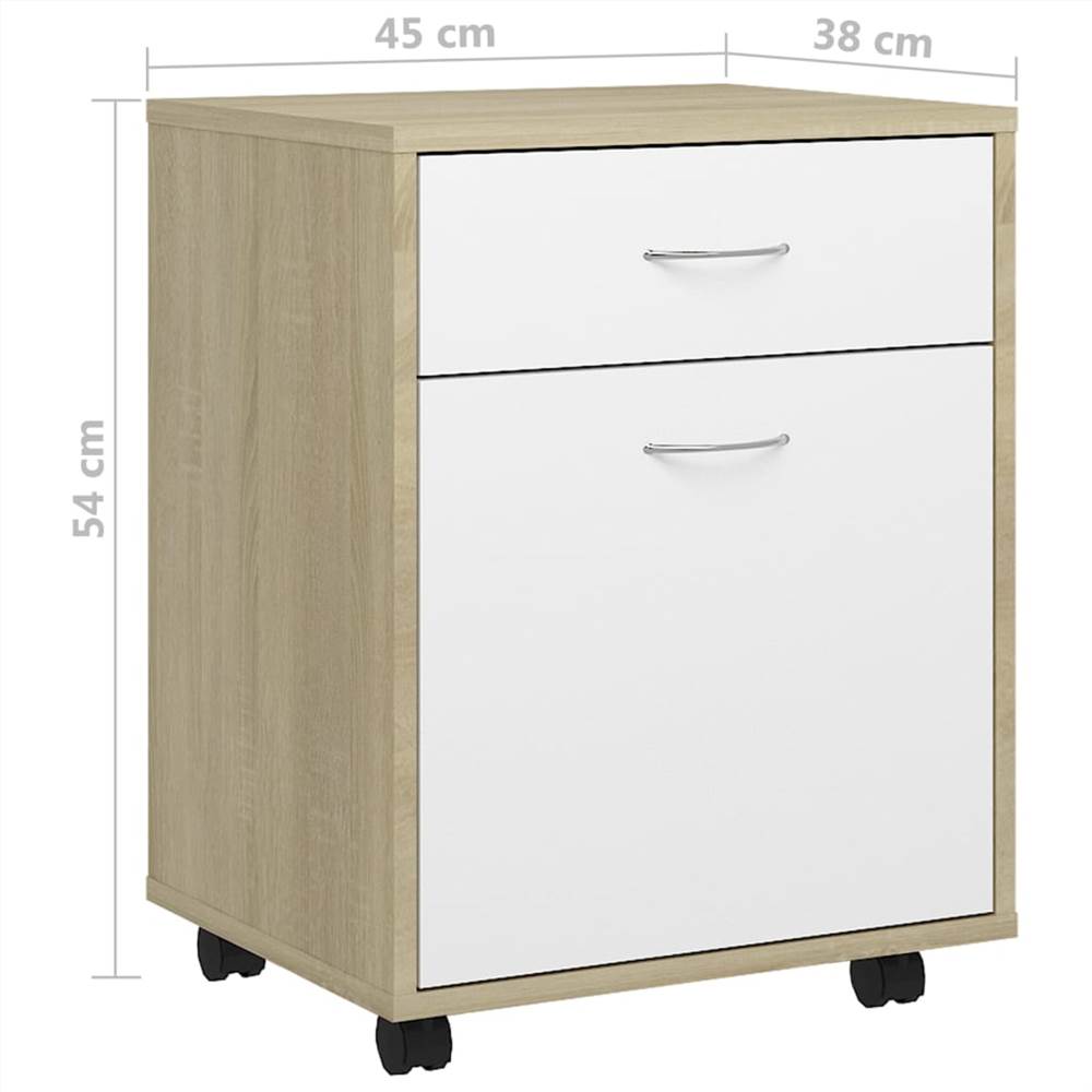 Rolling Cabinet White&Sonoma Oak 45x38x54 cm Chipboard