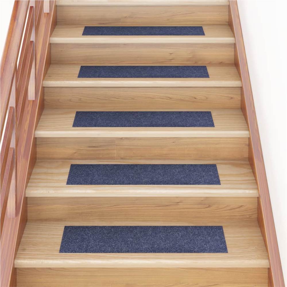 Self-adhesive Stair Mats Rectangular 15 pcs 76x20 cm Grey Blue