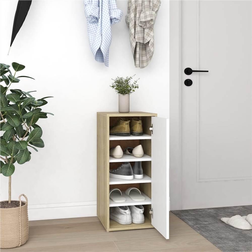 

Shoe Cabinet White and Sonoma Oak 32x35x70 cm Chipboard