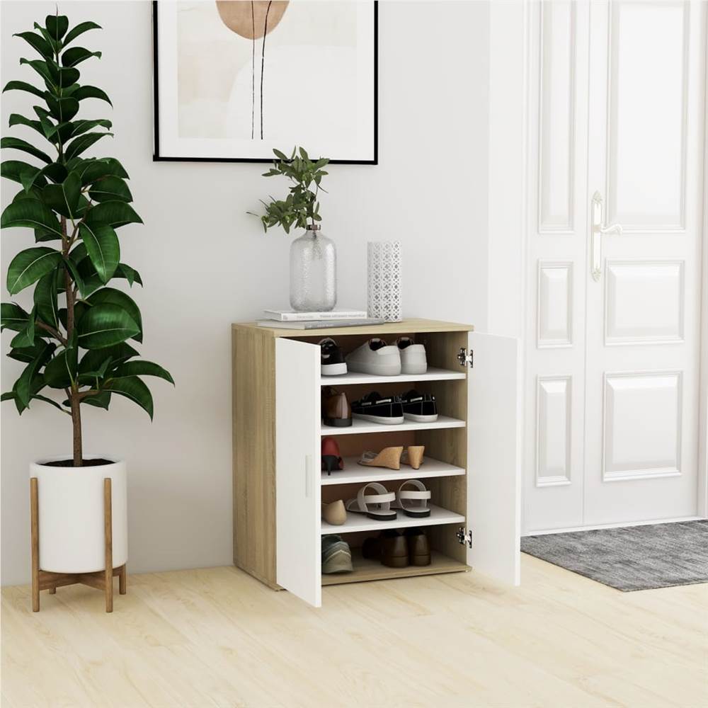 

Shoe Cabinet White and Sonoma Oak 60x35x70 cm Chipboard