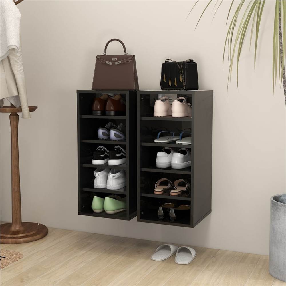 

Shoe Cabinets 2 pcs High Gloss Black 31.5x35x70 cm Chipboard