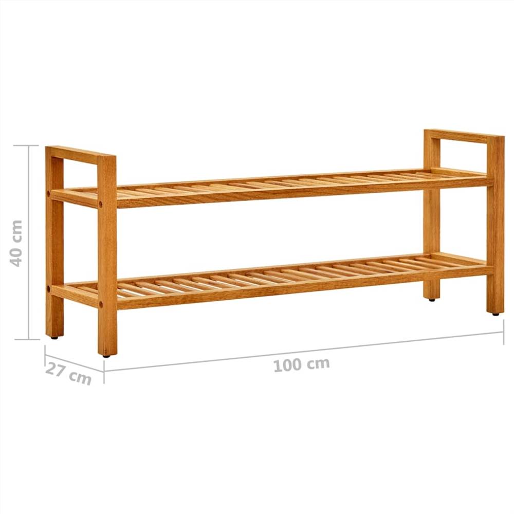 Shoe Rack with 2 Shelves 100x27x40 cm Solid Oak Wood