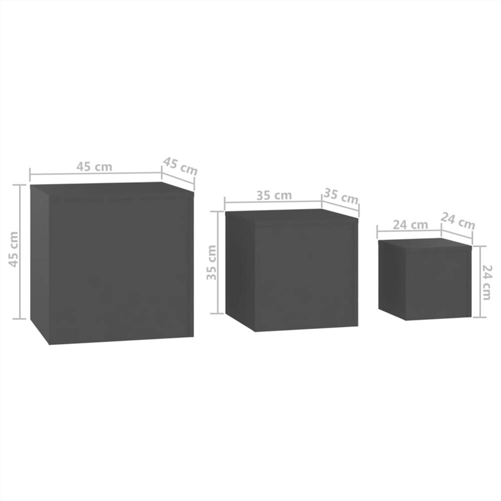 Side Tables 3 pcs Grey Chipboard