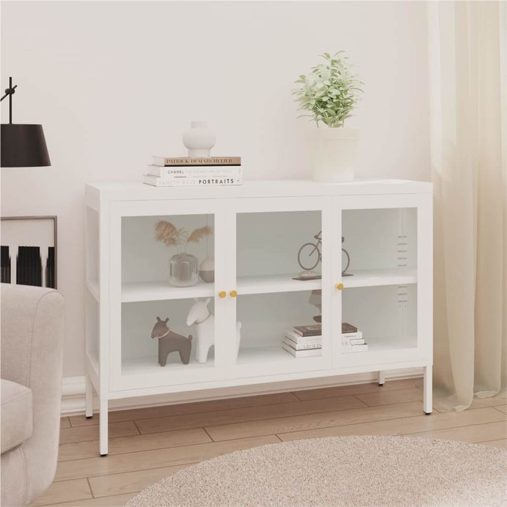 

Sideboard White 105x35x70 cm Steel and Glass