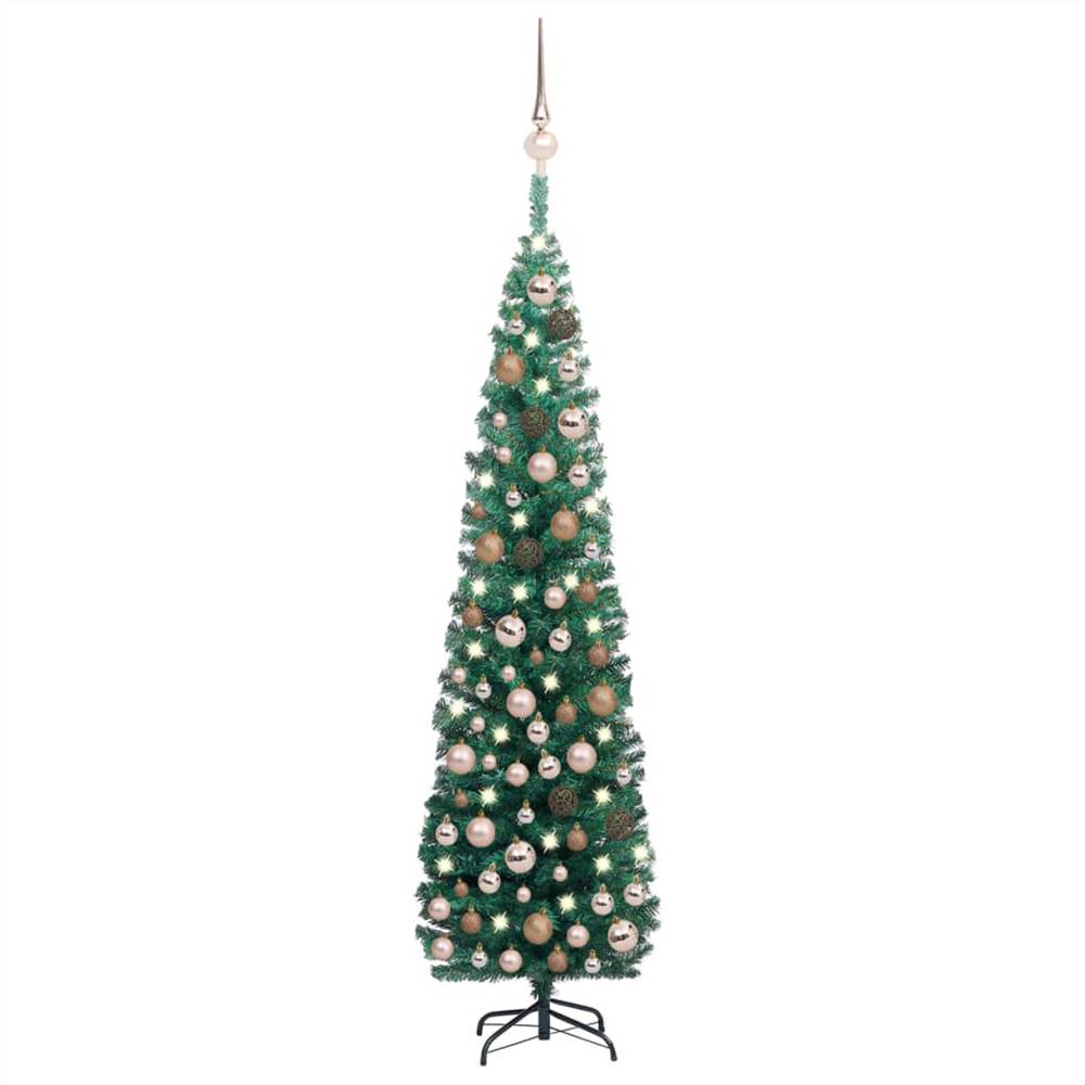 

Slim Artificial Christmas Tree with LEDs&Ball Set Green 180 cm