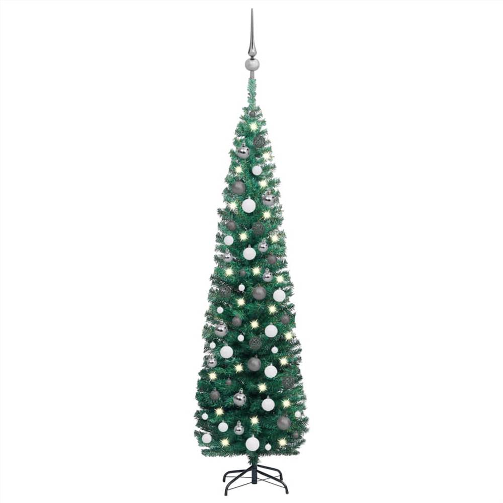 

Slim Artificial Christmas Tree with LEDs&Ball Set Green 180 cm