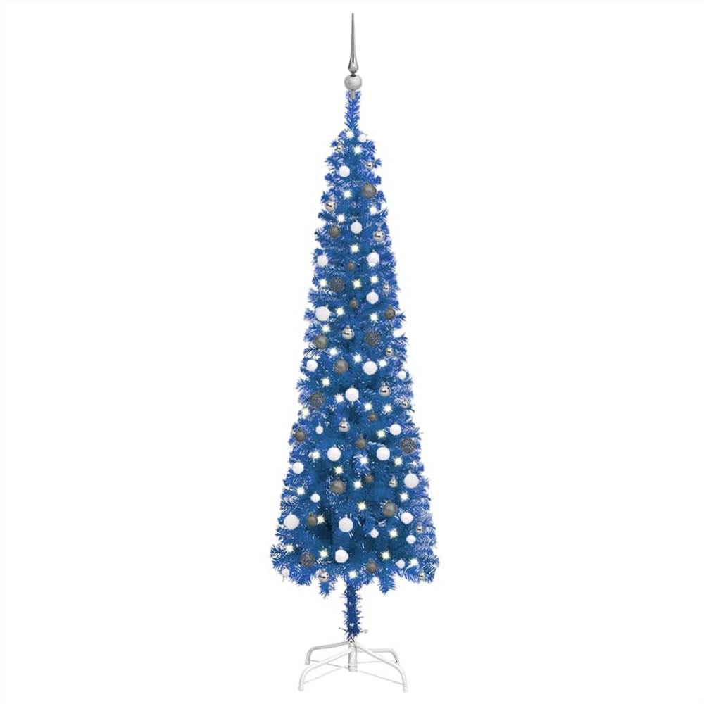 LEDとボールセットブルー240cmのスリムなクリスマスツリー