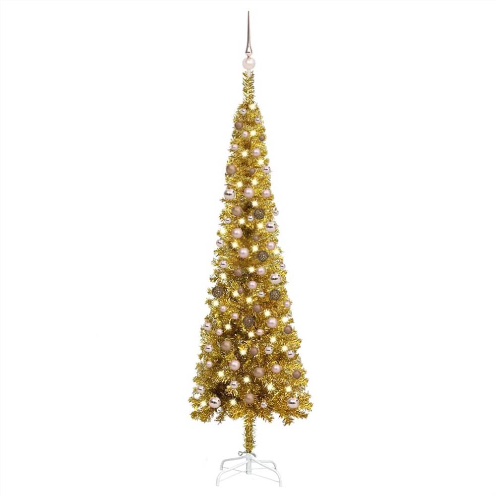 

Slim Christmas Tree with LEDs&Ball Set Gold 210 cm