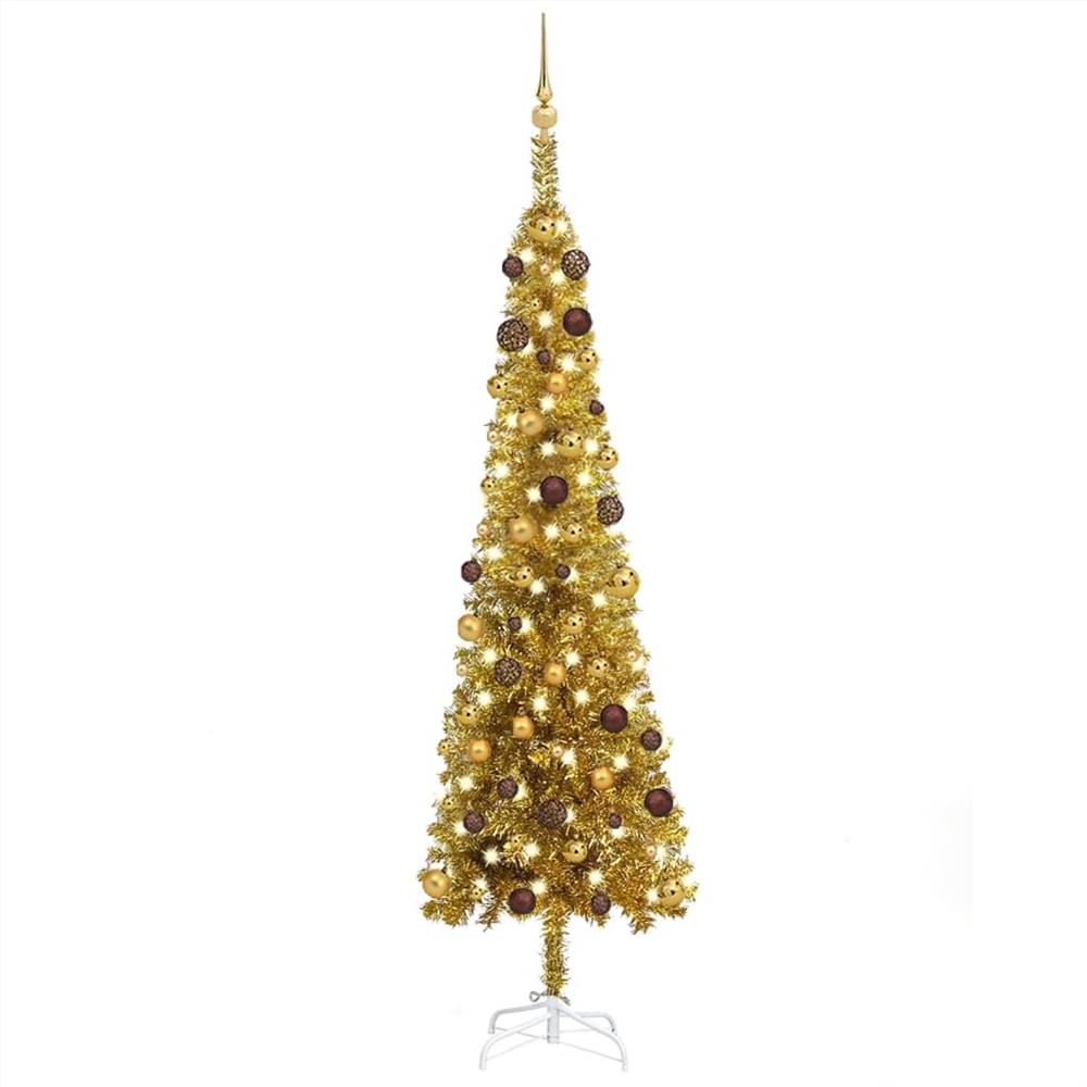 

Slim Christmas Tree with LEDs&Ball Set Gold 210 cm