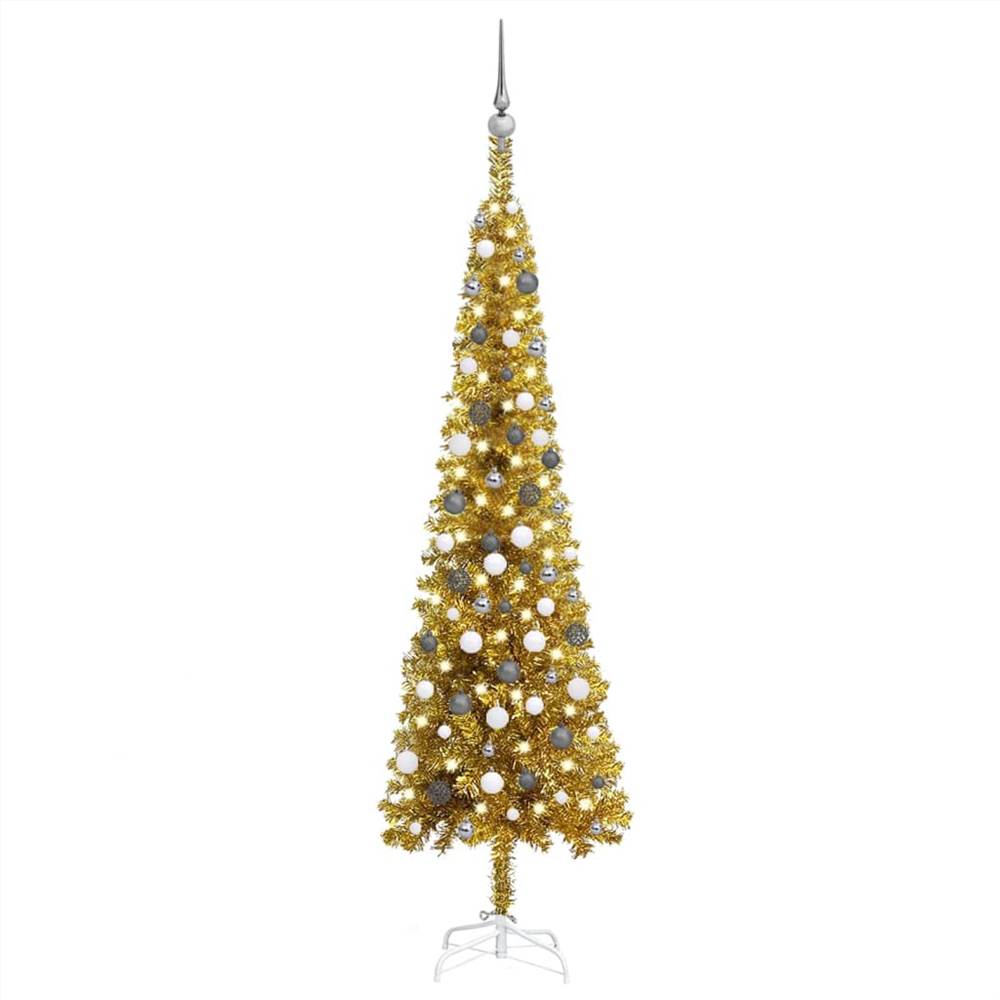 

Slim Christmas Tree with LEDs&Ball Set Gold 210 cm