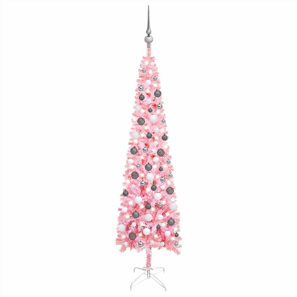 

Slim Christmas Tree with LEDs&Ball Set Pink 180 cm