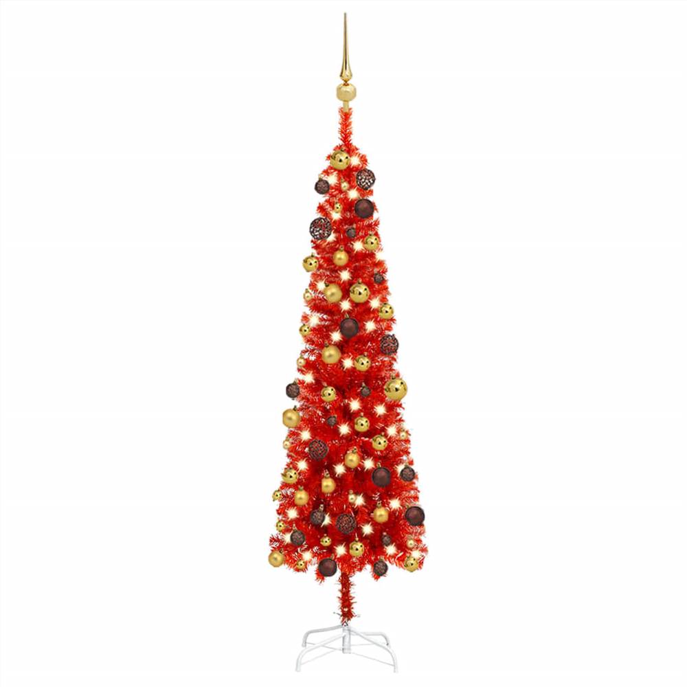 

Slim Christmas Tree with LEDs&Ball Set Red 120 cm