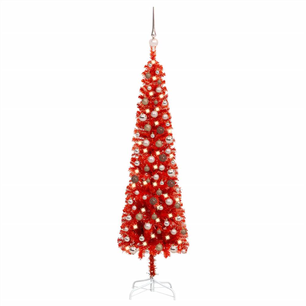 

Slim Christmas Tree with LEDs&Ball Set Red 150 cm