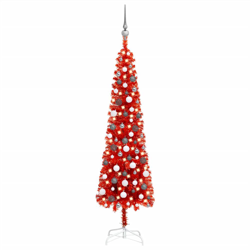 

Slim Christmas Tree with LEDs&Ball Set Red 180 cm