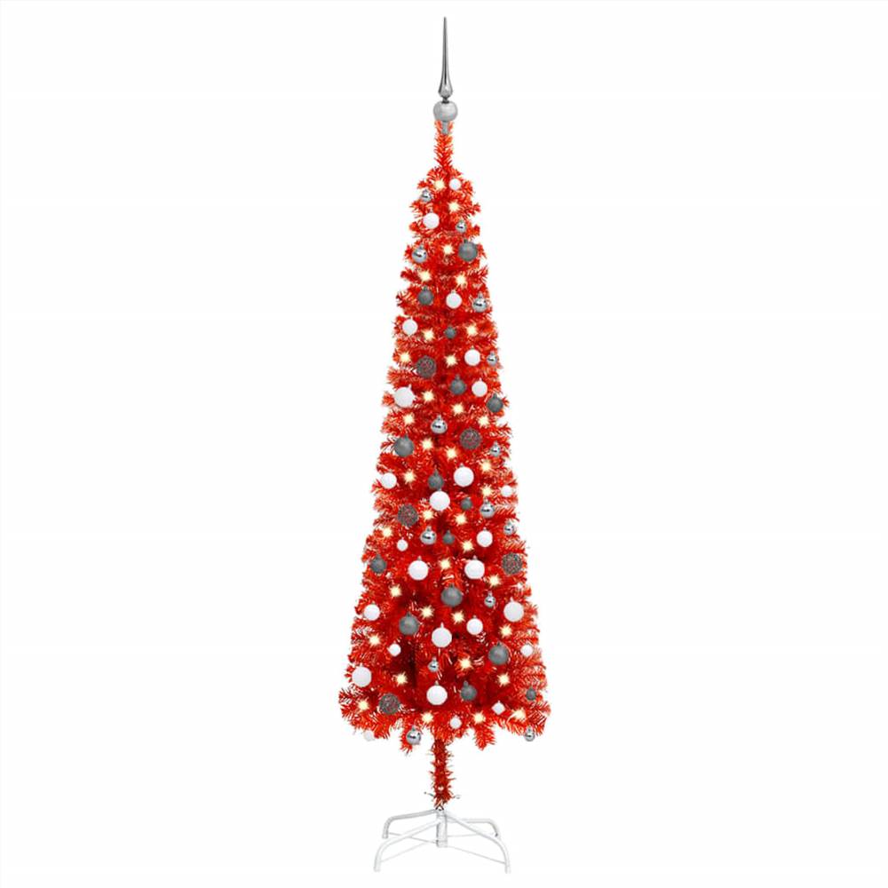 

Slim Christmas Tree with LEDs&Ball Set Red 210 cm