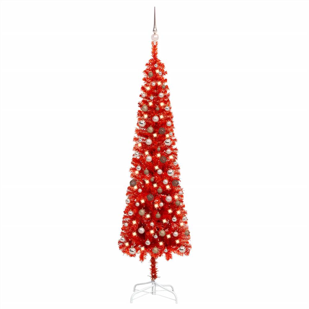

Slim Christmas Tree with LEDs&Ball Set Red 240 cm