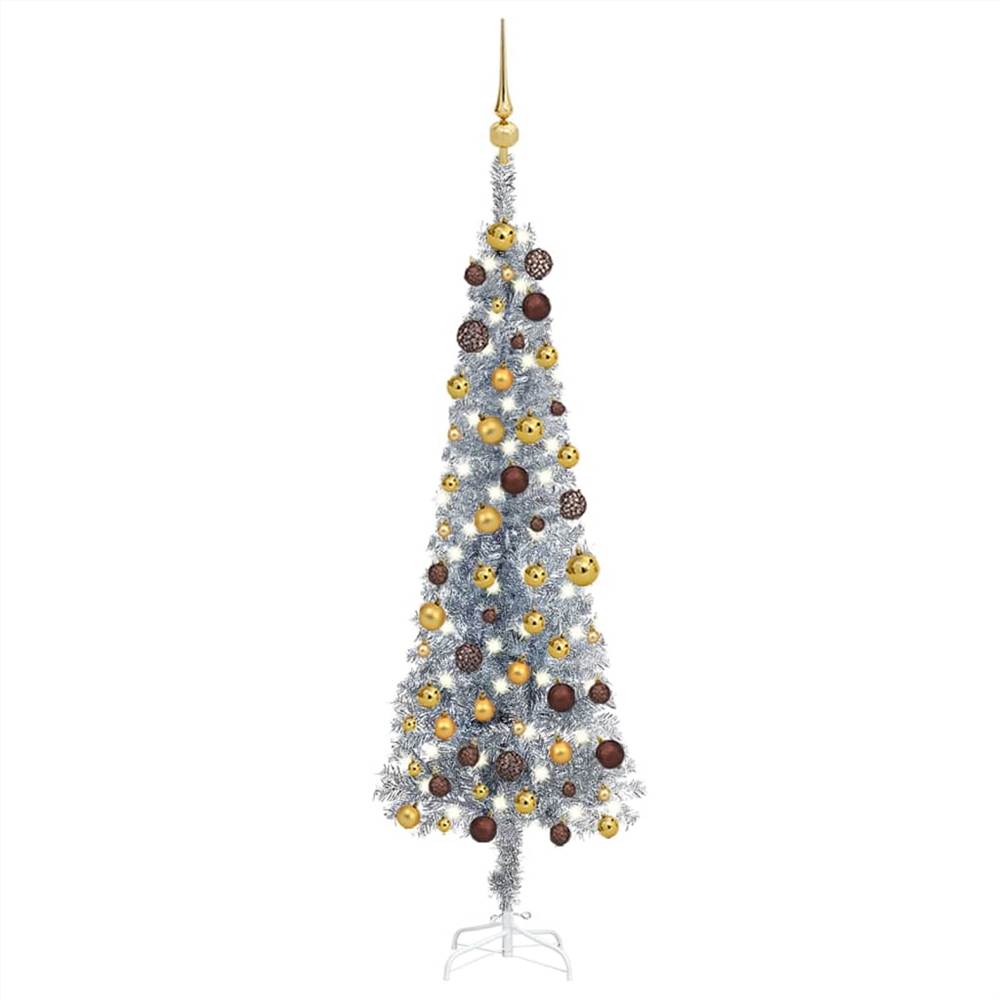 

Slim Christmas Tree with LEDs&Ball Set Silver 120 cm