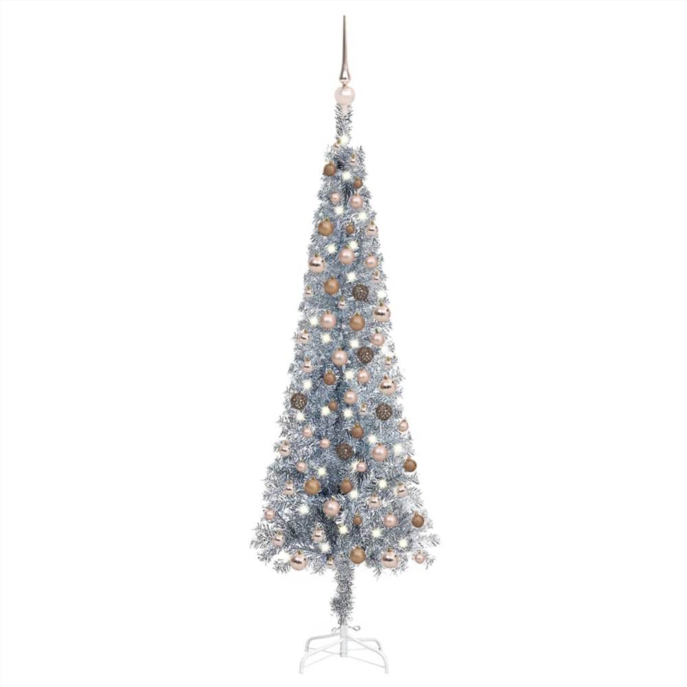 

Slim Christmas Tree with LEDs&Ball Set Silver 150 cm