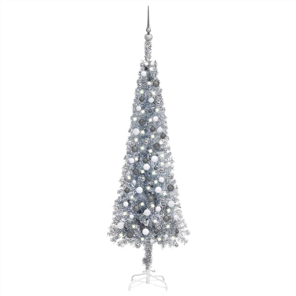 

Slim Christmas Tree with LEDs&Ball Set Silver 210 cm