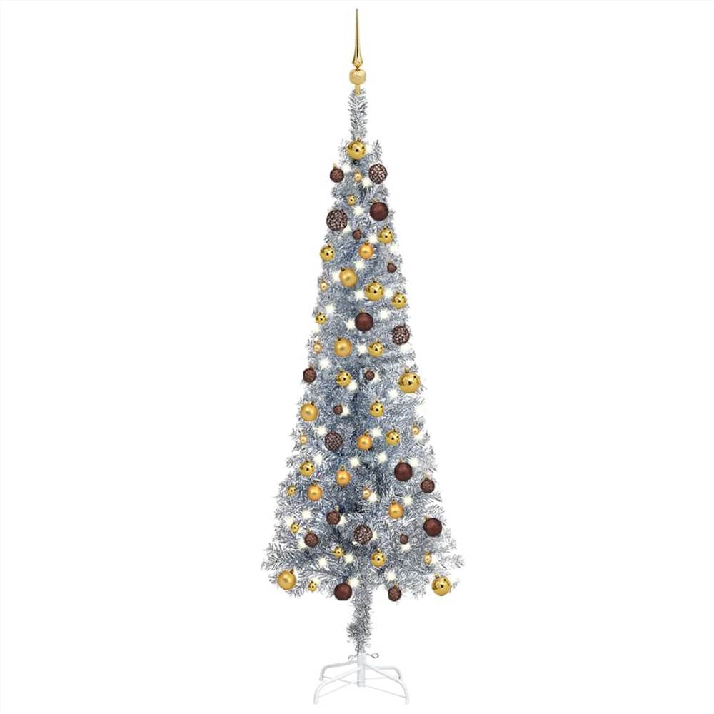 

Slim Christmas Tree with LEDs&Ball Set Silver 210 cm