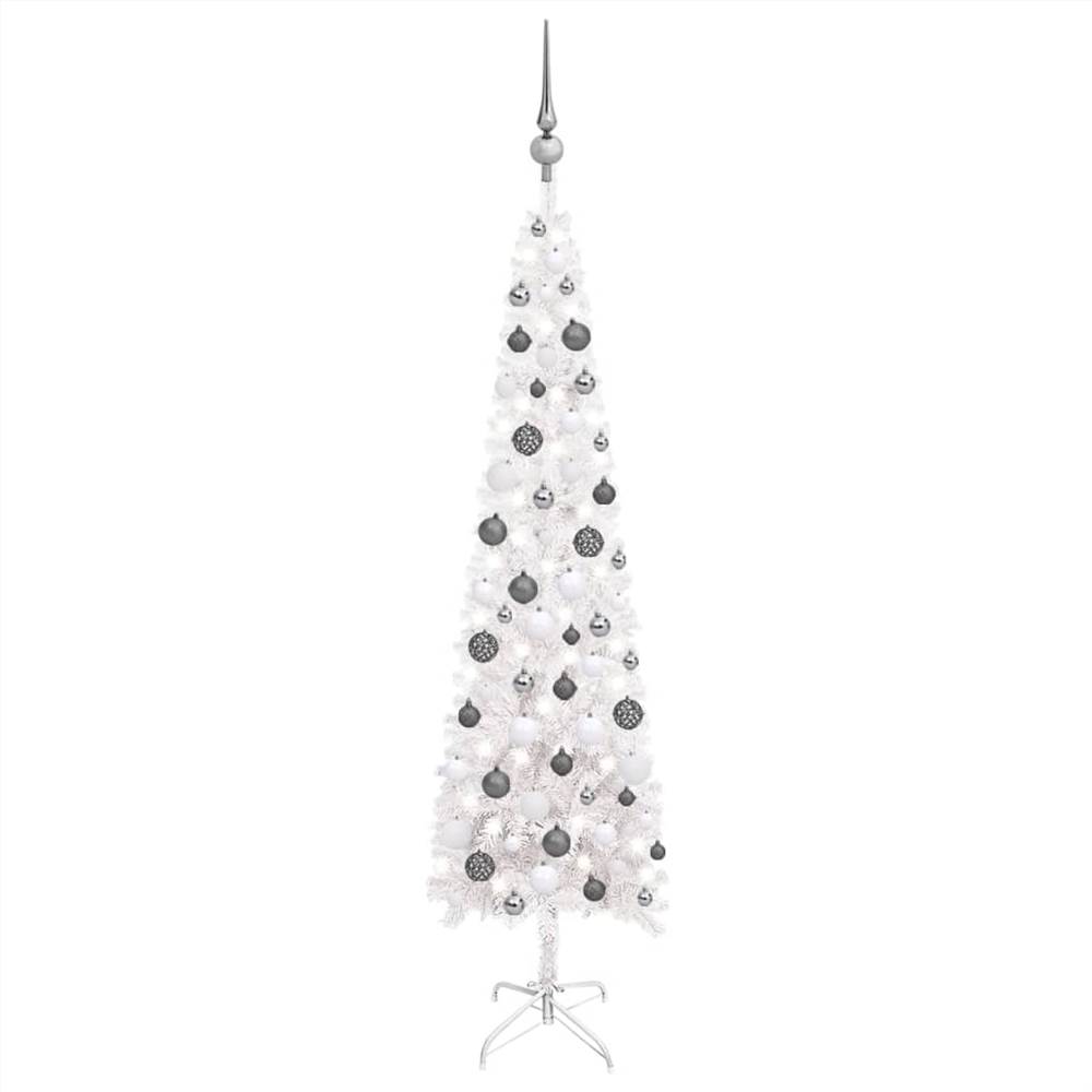 

Slim Christmas Tree with LEDs&Ball Set White 150 cm