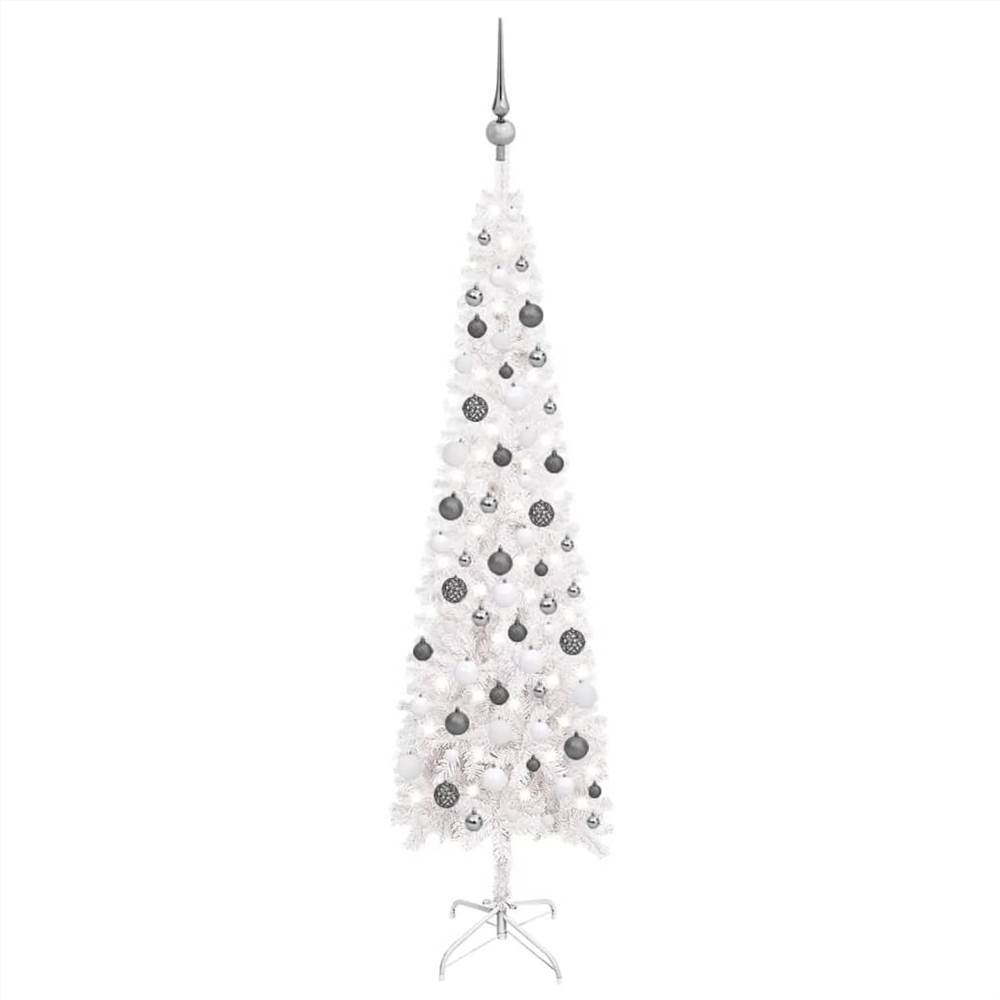 

Slim Christmas Tree with LEDs&Ball Set White 180 cm