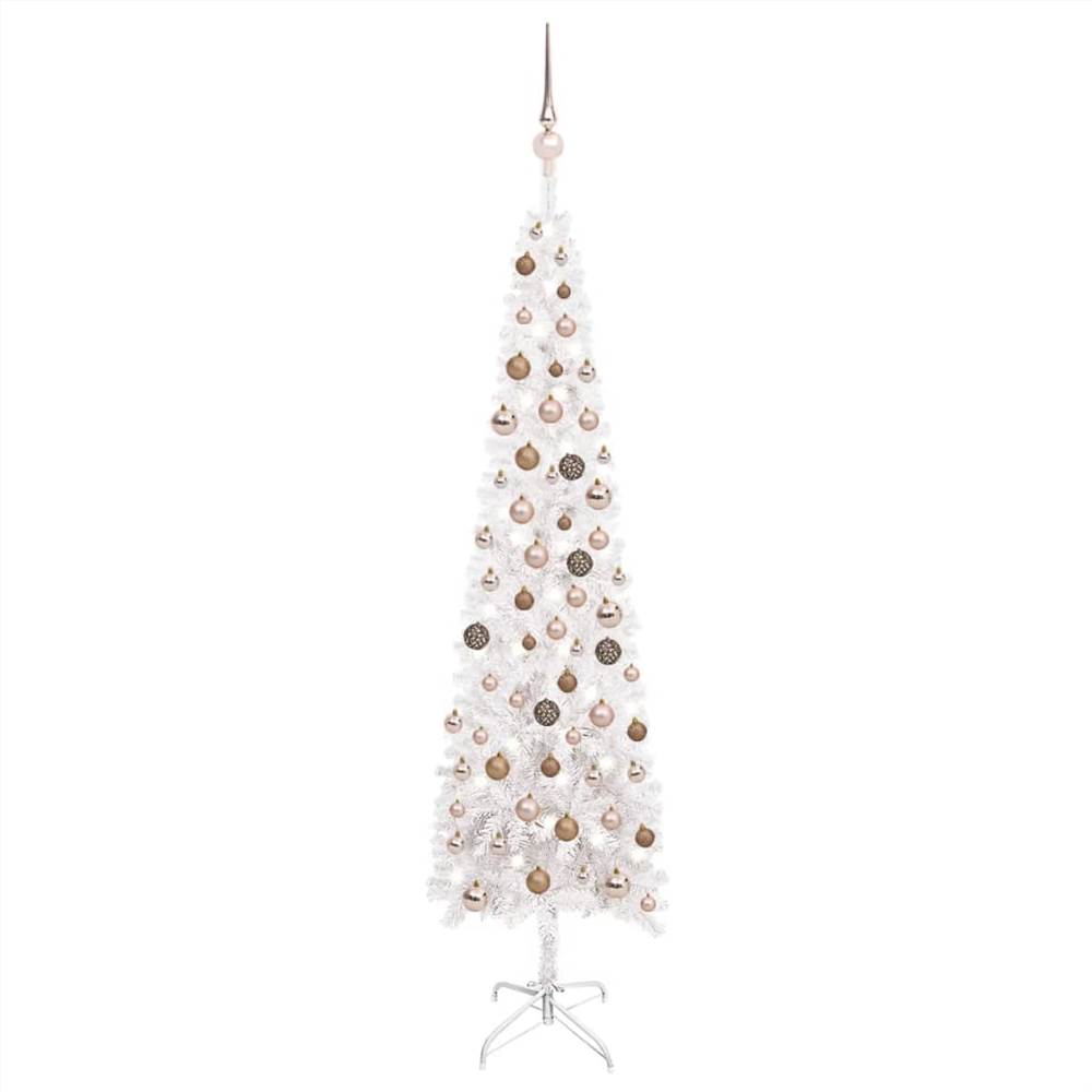 

Slim Christmas Tree with LEDs&Ball Set White 180 cm