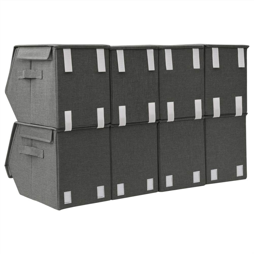 Stackable Storage Boxes with Lid Set of 8 pcs Fabric Anthracite