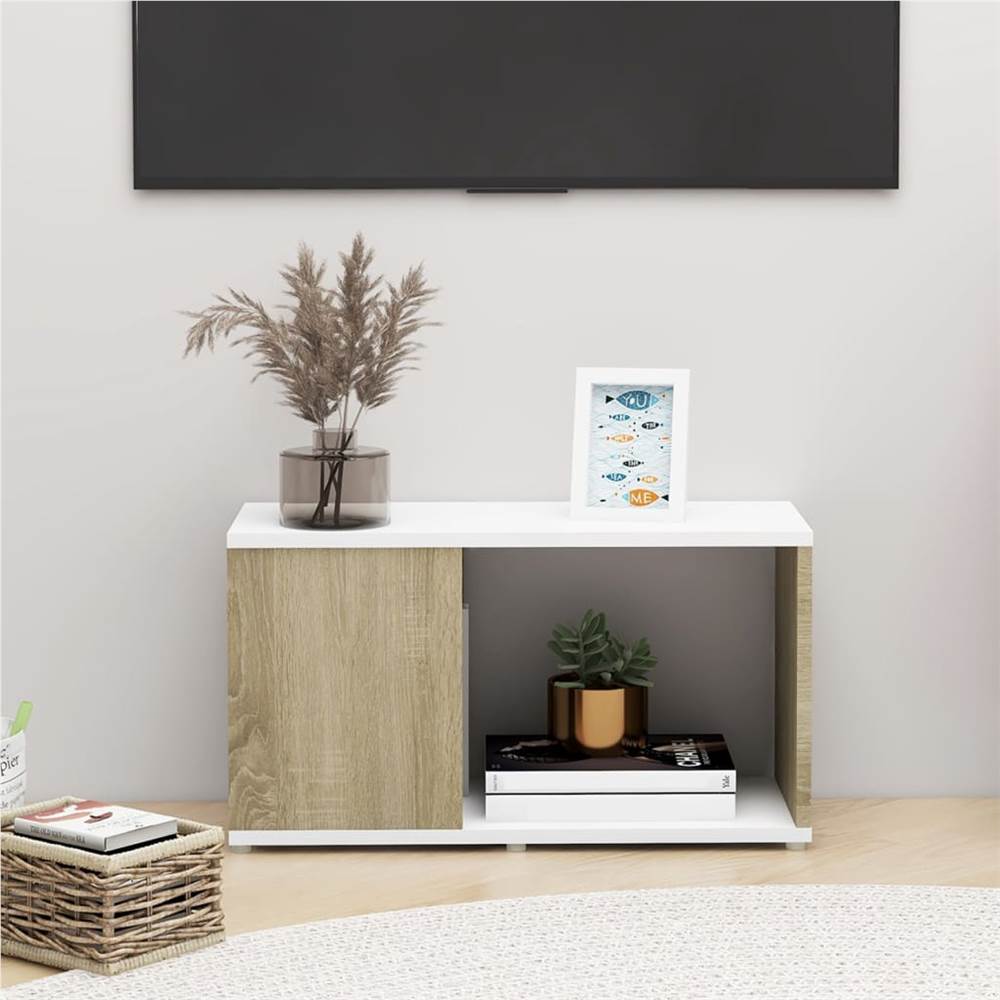 

TV Cabinet White and Sonoma Oak 60x24x32cm Chipboard