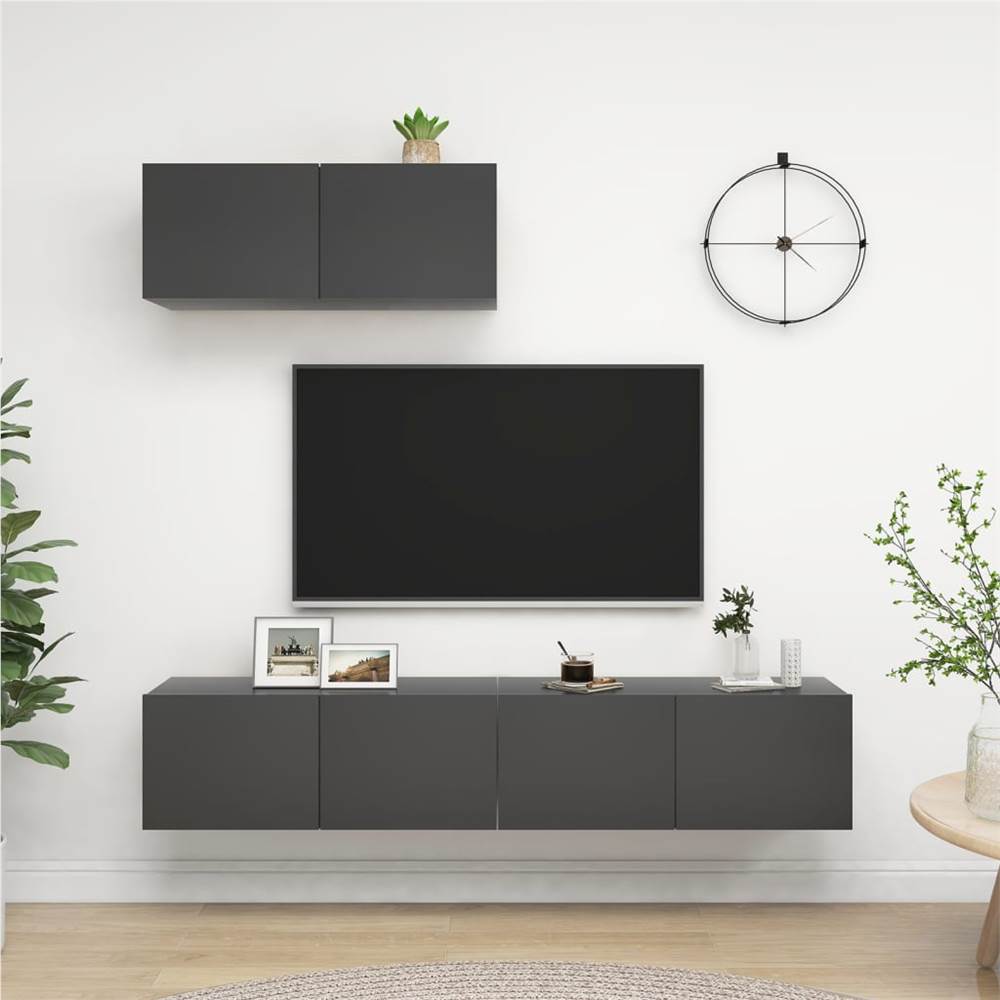 

TV Cabinets 3 pcs Grey Chipboard