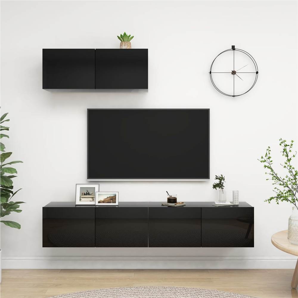 

TV Cabinets 3 pcs High Gloss Black Chipboard