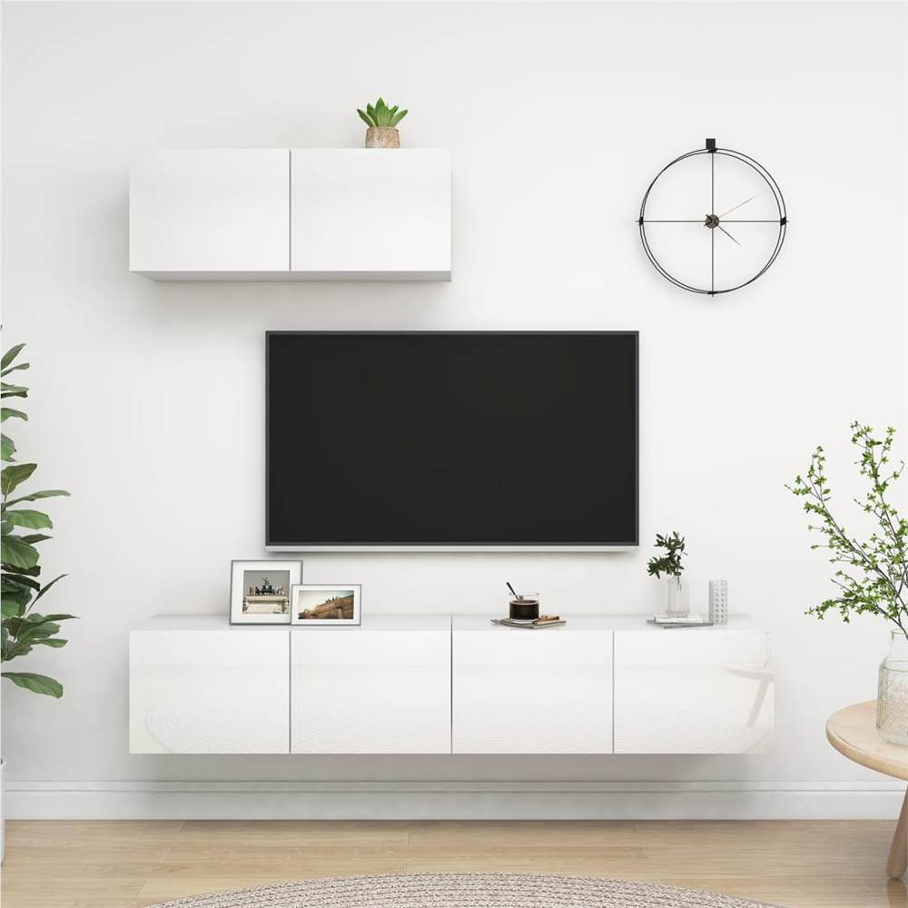 

TV Cabinets 3 pcs High Gloss White Chipboard