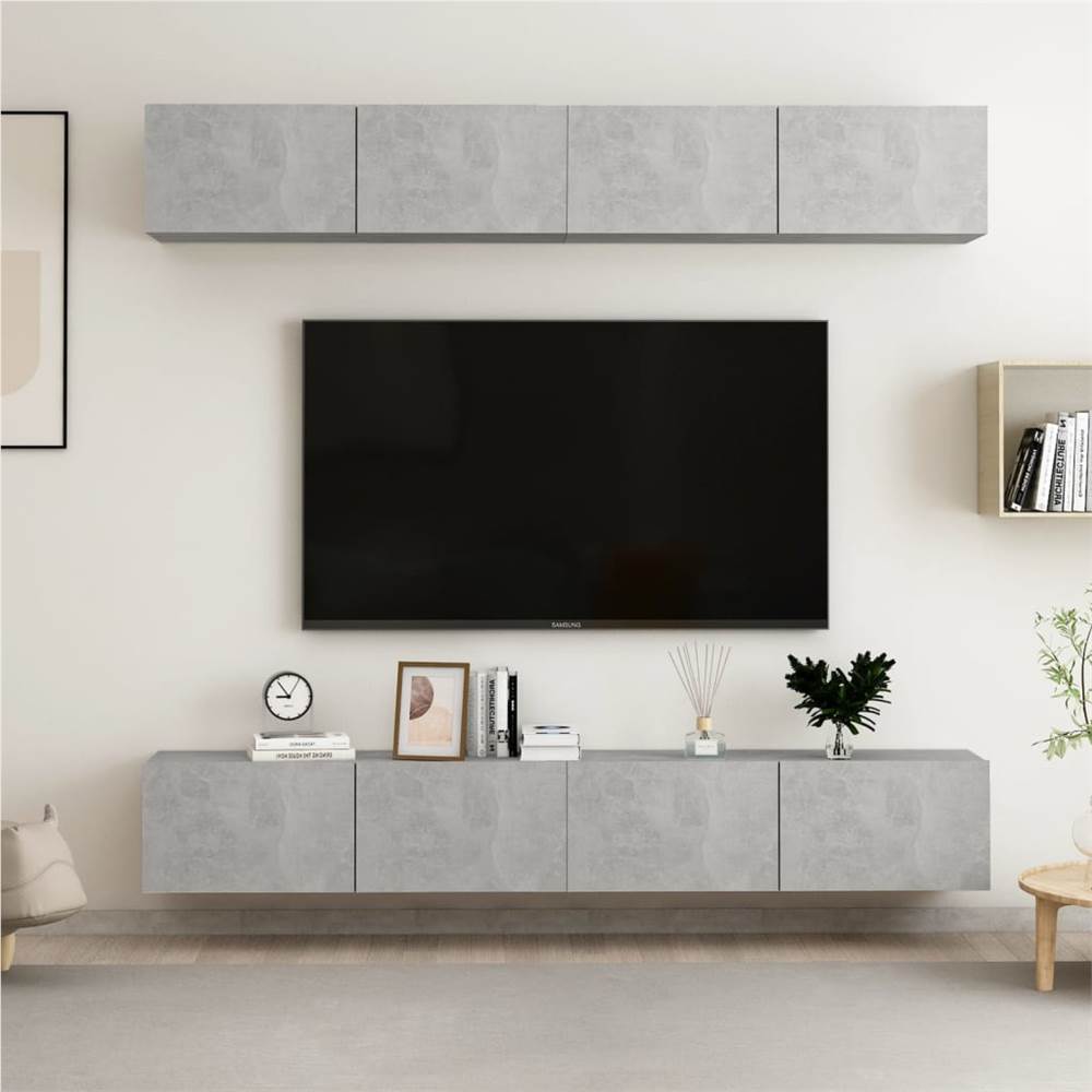 TV Cabinets 4 pcs Concrete Grey 100x30x30 cm Chipboard