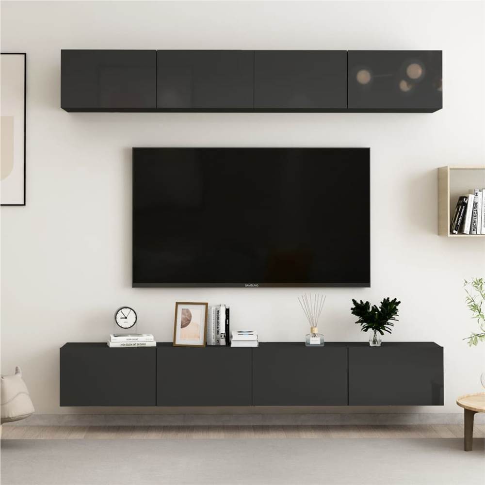 

TV Cabinets 4 pcs High Gloss Black 100x30x30 cm Chipboard