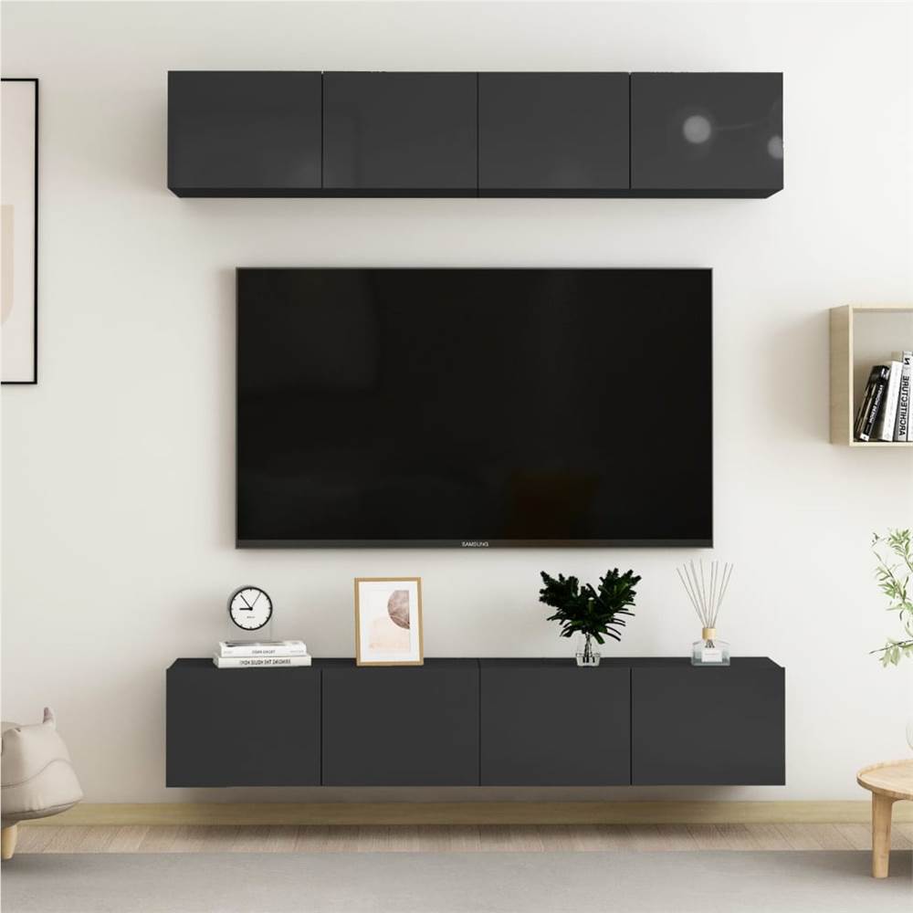 

TV Cabinets 4 pcs High Gloss Black 80x30x30 cm Chipboard