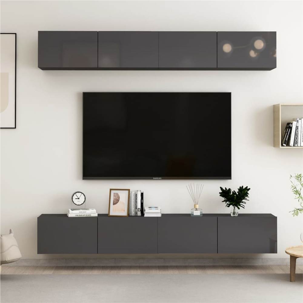 

TV Cabinets 4 pcs High Gloss Grey 100x30x30 cm Chipboard