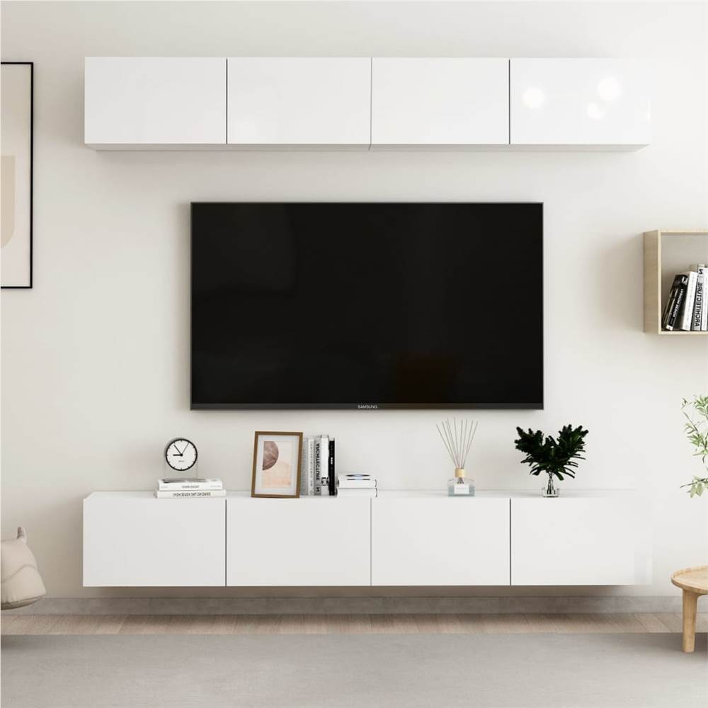 

TV Cabinets 4 pcs High Gloss White 100x30x30 cm Chipboard