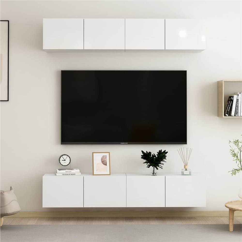 

TV Cabinets 4 pcs High Gloss White 80x30x30 cm Chipboard