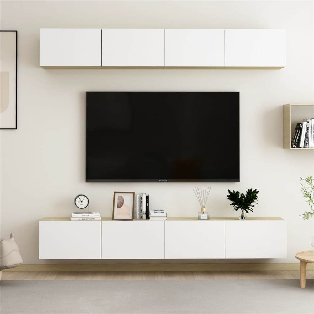 

TV Cabinets 4 pcs White and Sonoma Oak 100x30x30 cm Chipboard