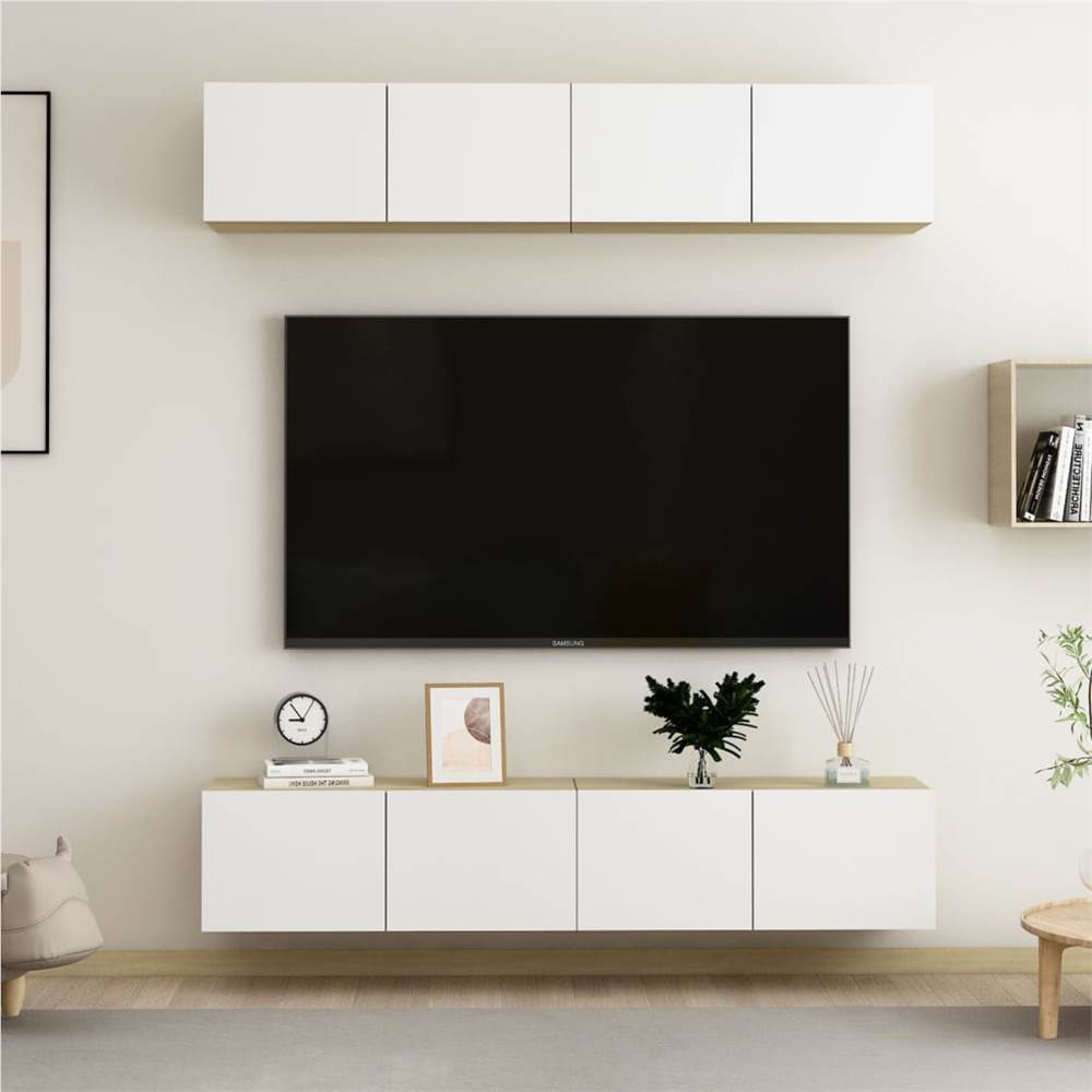 TV Cabinets 4 pcs White and Sonoma Oak 80x30x30 cm Chipboard