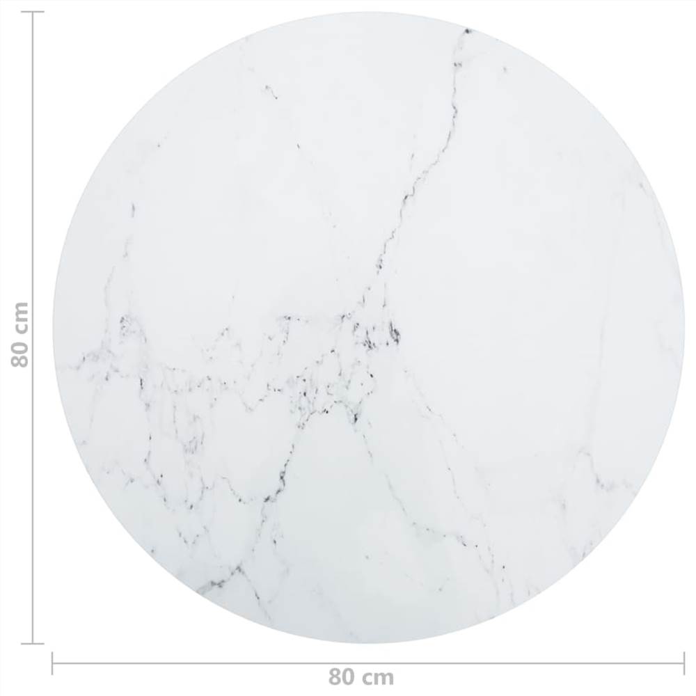 Table Top White Ø80x1 cm Tempered Glass with Marble Design