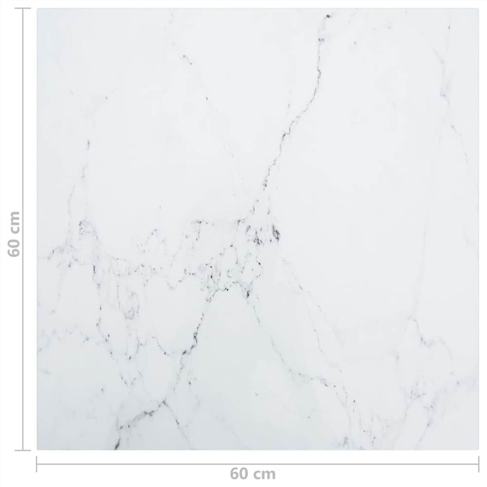 Table Top White 60x60 cm 6 mm Tempered Glass with Marble Design