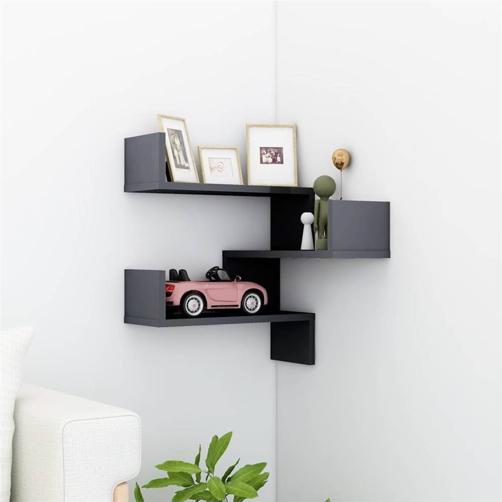 

Wall Corner Shelf High Gloss Grey 40x40x50 cm Chipboard