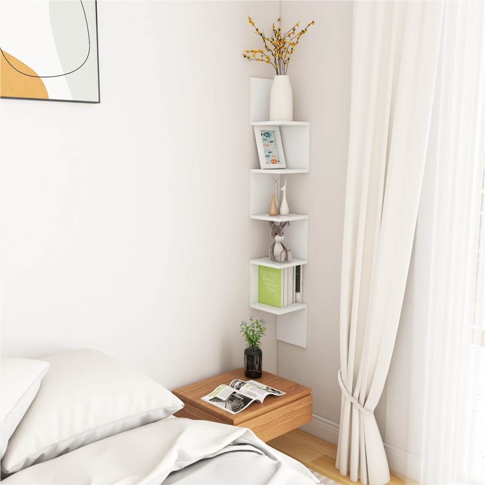 Wall Corner Shelf White 20x20x127.5 cm Chipboard