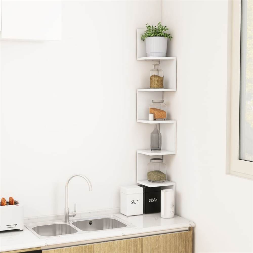 Wall Corner Shelf White 20x20x127.5 cm Chipboard