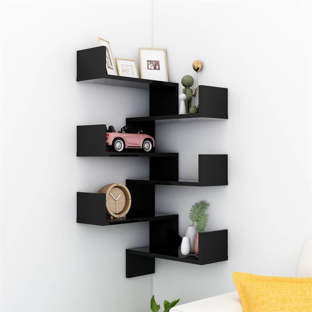 

Wall Corner Shelves 2 pcs High Gloss Black 40x40x50 cm Chipboard